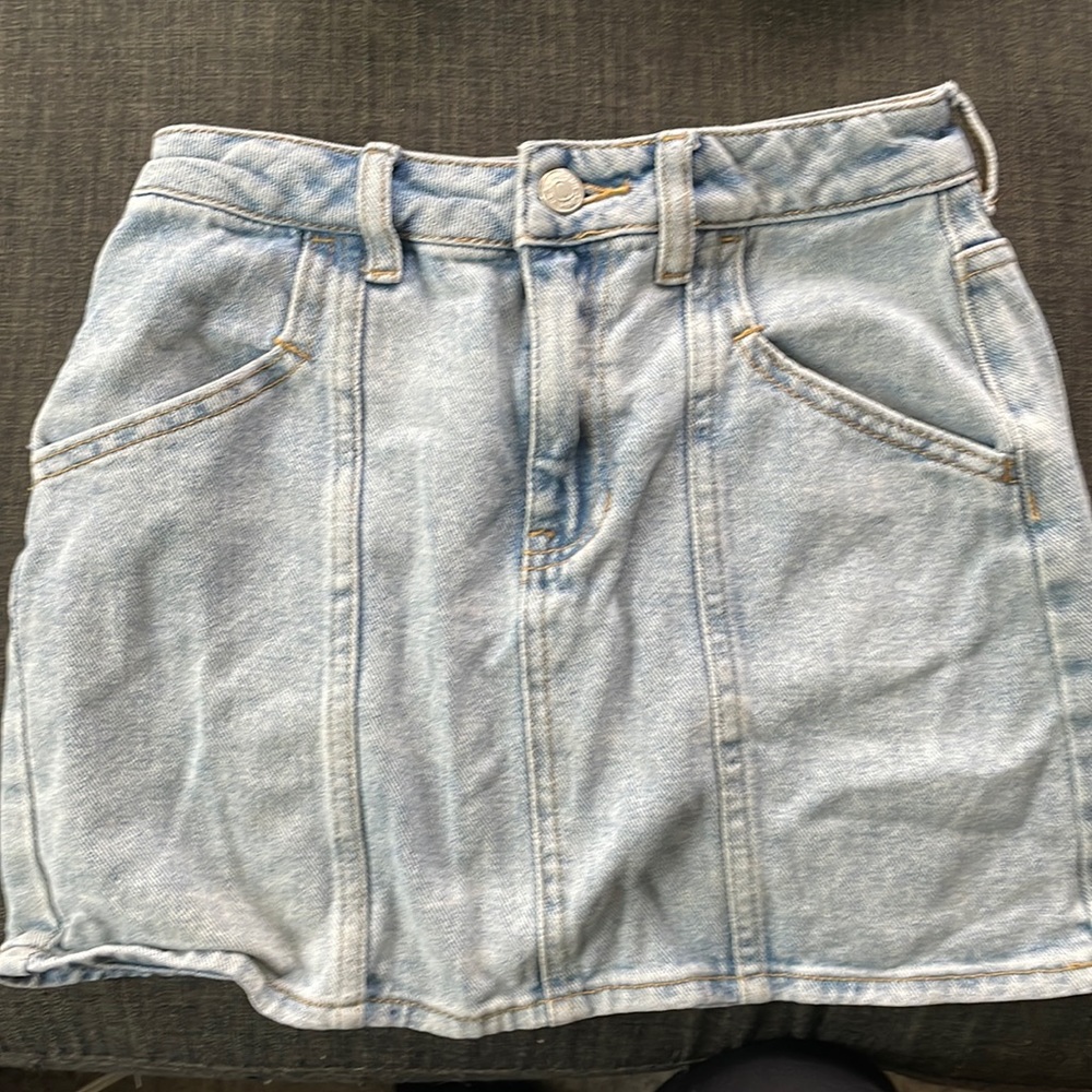 blue denim mini skirt